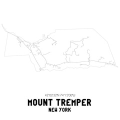Mount Tremper New York. US street map with black and white lines.