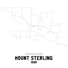 Mount Sterling Iowa. US street map with black and white lines.