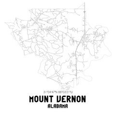 Fototapeta na wymiar Mount Vernon Alabama. US street map with black and white lines.
