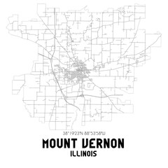 Mount Vernon Illinois. US street map with black and white lines.