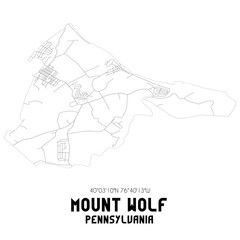 Mount Wolf Pennsylvania. US street map with black and white lines.