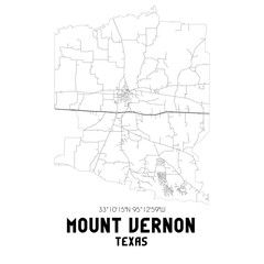Mount Vernon Texas. US street map with black and white lines.