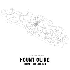 Mount Olive North Carolina. US street map with black and white lines.