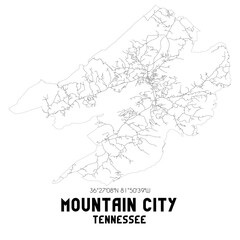 Mountain City Tennessee. US street map with black and white lines.