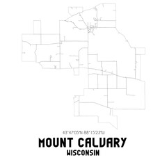 Mount Calvary Wisconsin. US street map with black and white lines.