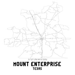 Mount Enterprise Texas. US street map with black and white lines.