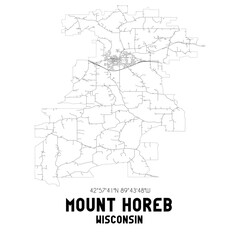 Mount Horeb Wisconsin. US street map with black and white lines.