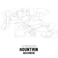 Mountain Wisconsin. US street map with black and white lines.