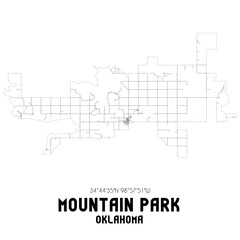 Mountain Park Oklahoma. US street map with black and white lines.