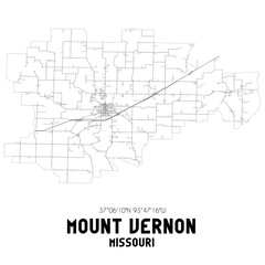 Mount Vernon Missouri. US street map with black and white lines.