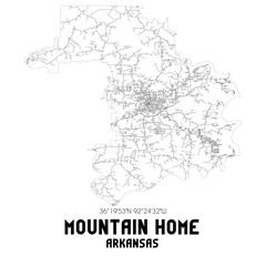 Mountain Home Arkansas. US street map with black and white lines.