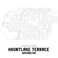 Mountlake Terrace Washington. US street map with black and white lines.