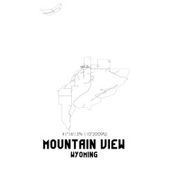 Mountain View Wyoming. US street map with black and white lines.
