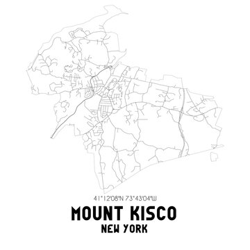 Mount Kisco New York. US street map with black and white lines.