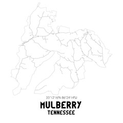 Mulberry Tennessee. US street map with black and white lines.