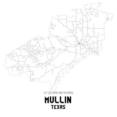 Mullin Texas. US street map with black and white lines.
