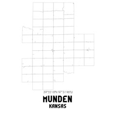 Munden Kansas. US street map with black and white lines.