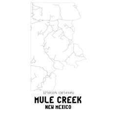 Fototapeta premium Mule Creek New Mexico. US street map with black and white lines.