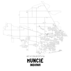 Muncie Indiana. US street map with black and white lines.