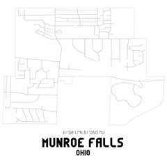 Munroe Falls Ohio. US street map with black and white lines.