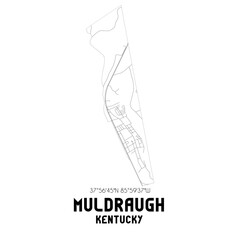 Muldraugh Kentucky. US street map with black and white lines.