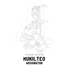 Mukilteo Washington. US street map with black and white lines.