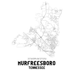 Murfreesboro Tennessee. US street map with black and white lines.