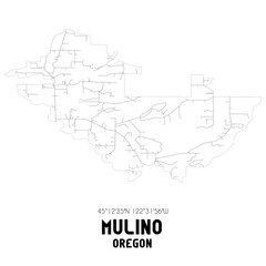 Mulino Oregon. US street map with black and white lines.