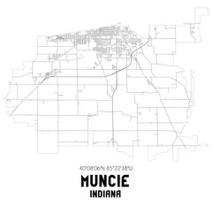 Muncie Indiana. US street map with black and white lines.