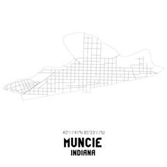 Muncie Indiana. US street map with black and white lines.