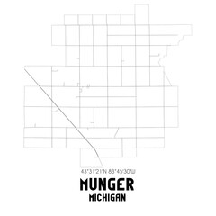 Munger Michigan. US street map with black and white lines.