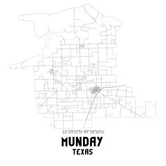 Munday Texas. US street map with black and white lines.