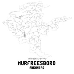 Murfreesboro Arkansas. US street map with black and white lines.