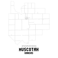 Muscotah Kansas. US street map with black and white lines.