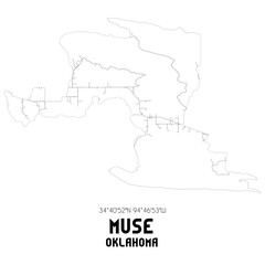 Muse Oklahoma. US street map with black and white lines.
