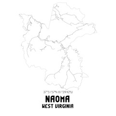 Naoma West Virginia. US street map with black and white lines.
