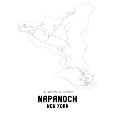 Napanoch New York. US street map with black and white lines.
