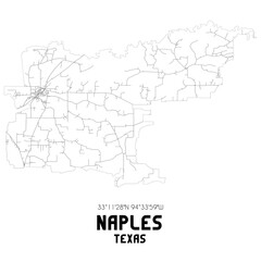 Naples Texas. US street map with black and white lines.