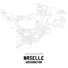 Naselle Washington. US street map with black and white lines.