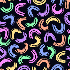 Brushstrokes motif geometric print. Paint brush curve smears seamless pattern. Freehand grunge design background. Trendy handdrawn modern simple geo ornament