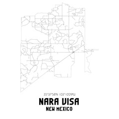 Nara Visa New Mexico. US street map with black and white lines.