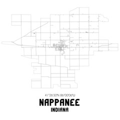 Nappanee Indiana. US street map with black and white lines.