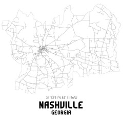 Nashville Georgia. US street map with black and white lines.