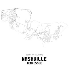 Nashville Tennessee. US street map with black and white lines.