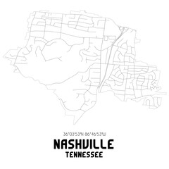 Nashville Tennessee. US street map with black and white lines.