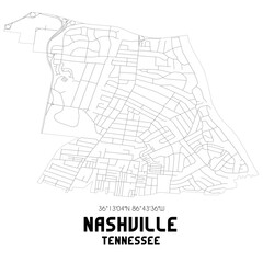 Nashville Tennessee. US street map with black and white lines.