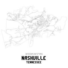 Nashville Tennessee. US street map with black and white lines.