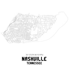 Nashville Tennessee. US street map with black and white lines.