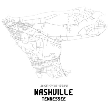 Nashville Tennessee. US street map with black and white lines.