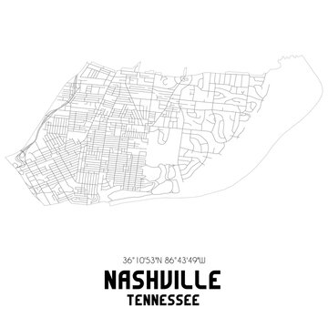 Nashville Tennessee. US street map with black and white lines.
